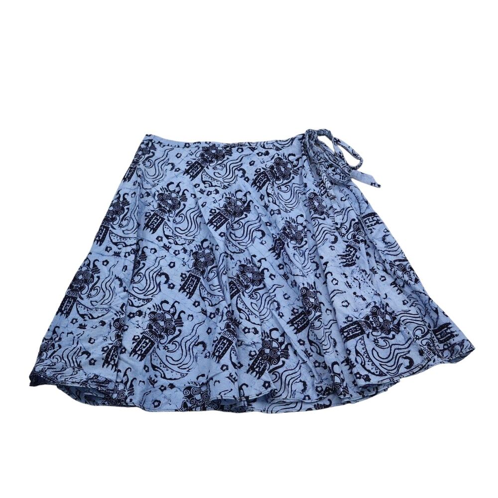 Dragon Skirt Womens XL Blue Short Flare Graphic Print Tie Canvas Casual